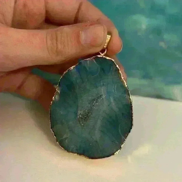 Large Blue Druzy Necklace Pendant - Picture 4 of 9